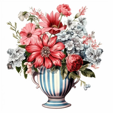 pastel red white blue color vintage wedding floral bouquet in a vase clipart