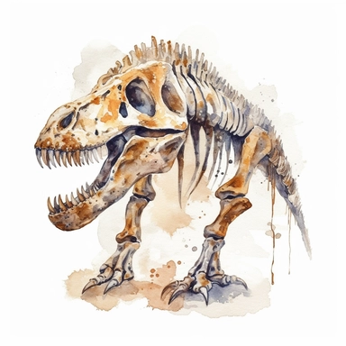 Watercolor dinosaur fossil clipart, white isolated background, space out, hd