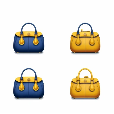 royal blue and mustard yellow Telfar purses with white background, isolated images 300dpi vector clipart