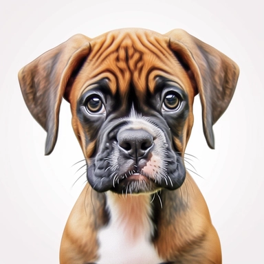 Boxer puppy, Closeup Portrait, Clipart, Digital art, disney style, hyperdetailed, 1080p, Ultra-HD, white background