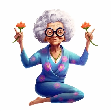 Cute Beautiful Funny grandmother practicing yoga Watercolor Sublimation Clipart,Cartoon, hyper realistic, intricate detail, illustration style,high solution,on the white background