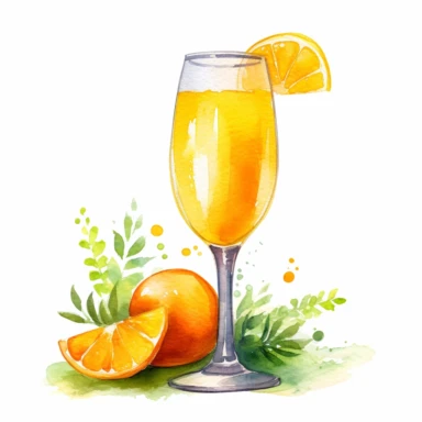 realistic watercolor orange juice mimosa clipart, white background