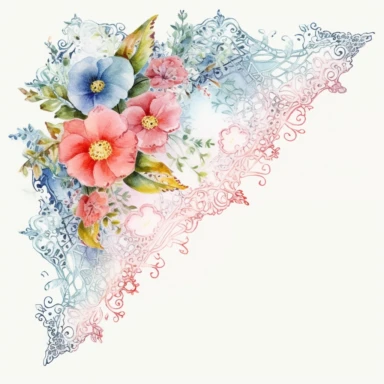Watercolor Lacy Floral Corners Clipart, white isolated background, space out, hd
