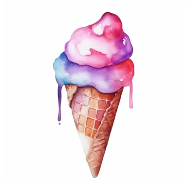 watercolor ice cream cone clip art white background