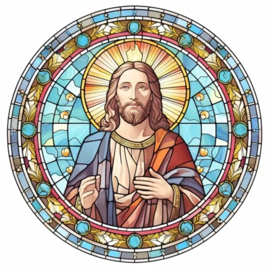Beautiful Stained glass Jesus Sublimation Clipart,Cartoon, hyper realistic, intricate detail, illustration style,high solution,on the white background