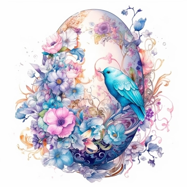 image only egg with many different kinds of flowers, in the style of yuumei, tattoo inspired, light magenta and blue, spectacular backdrops, opulent fabrics, snailcore, high resolution, white background, clipart