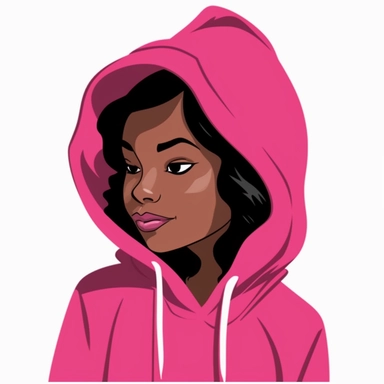 black teen girl wearing a pink hoodie, clipart