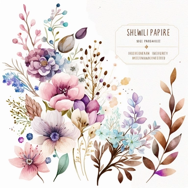 Wildflower Clipart Watercolor Floral Wedding Spring Flowers Premade Corner Arrangement. Bachelorette party, pink, blue, purple and brown pastel colors on white background FOR GIFT CARD, WEDDING INVITATIONS