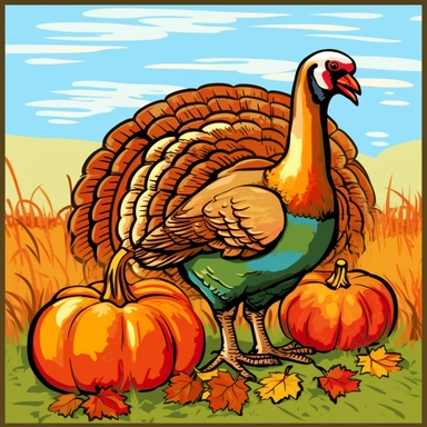 fall funny turkey and pumpkin cartoon in vivid colors clipart on a white background , in the style of rural america, high resolution, sarah purser, rural life scenes, large canvases, illustration, celebration of rural life , no watermark, text, words, paintbrush, 300 DPI, the images do not stick together, no text in the picture