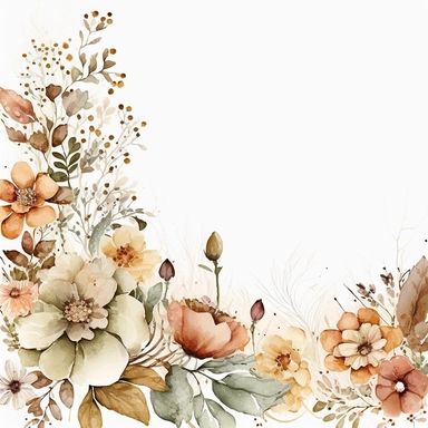 watercolor spring flower border, clipart isolated on clear white background, brown, peach, and cream, boho, lithograph, 32k uhd, textural