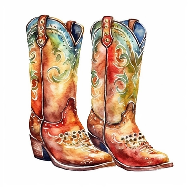 watercolor western boho cowboy boots, clipart, isolated on white background