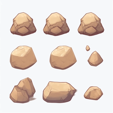 simple desert boulders, top down video game asset, isolated figures, hand drawn, level art, atmospheric effects, spatial concept art, muralist, clipart, ps1 graphics, deconstructed objects, 2d, plain background