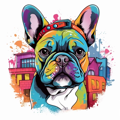 graffiti style french bulldog clip art white background