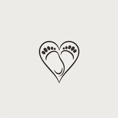 draw clipart baby feet with heart outline, minimalist silhouette logo style cartoon style thick lines, low detail, no shading, no color