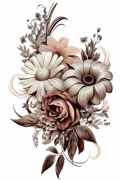 flower corner freebie floral border clipart, in the style of black and white realism, brown and gray, uhd image, tattoo, monochromatic paintings, contemporary fairy tale, eye-catching detail