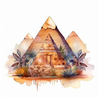 Watercolor Fantasy Ancient Egypt Pyramid Clipart, white background