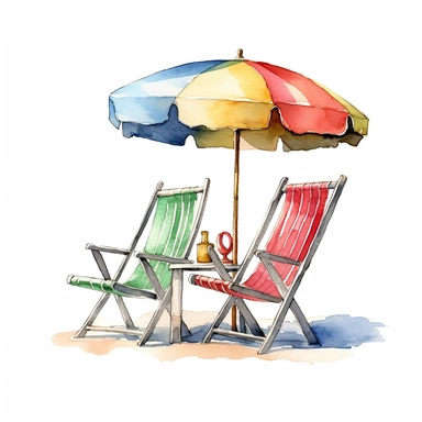 clip art ,umbrella and beach chairs Watercolor,no background
