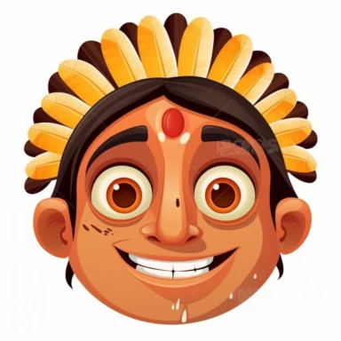 fantasy happy cute indian face, cartoon, clipart, mascot, isolated on white background