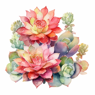 Watercolor Succulent Cactus Clipart, isolated on white background, hd