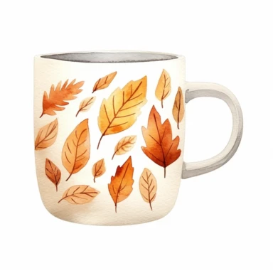basic watercolor autumn mug in minimal hand drawn style, Etsy, textured, clipart, white background
