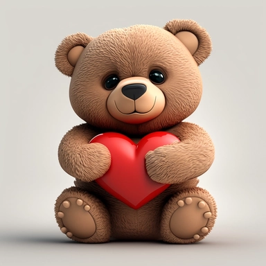 teddy bear clipart, 3d model, happy, chubby, cuddly, smiling, joyful, holding red heart, high resolution, hd, 8k