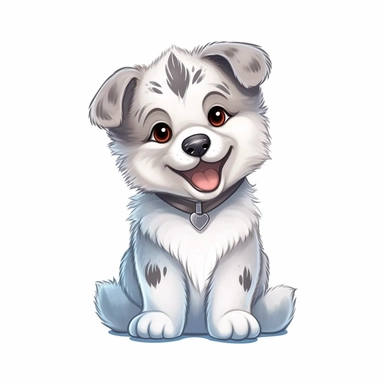 single isolated asset, cute adorable Siberian Huskie puppy action pose, front view, chibi style, watercolor, professional vector clipart, white background