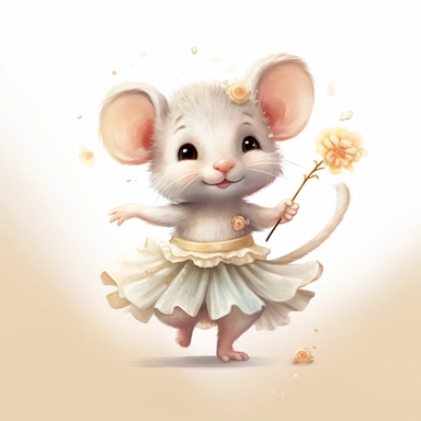 Adorable cute fantasy baby mouse dressed like a dancing ballerina, nursery art, clipart image, line art image, inspired byLie Setiawan, white background, very detailed, 8k