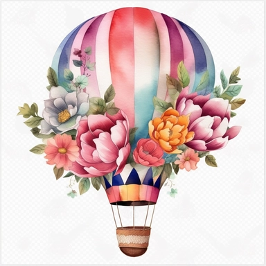 Hot Air Balloon With Foral realistic Clipart, White Background