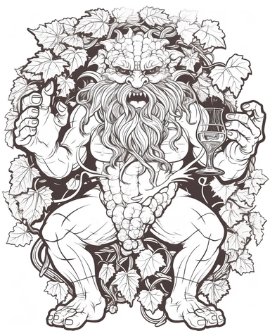 clean black and white coloring page of grape monster, metamof style crisp lines white backgrount no fill, only black marker, low detail vector, clipart,