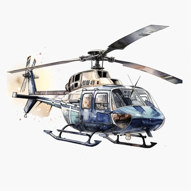watercolor police helicopter, very detailed, clipart, modern style, white background, 8k