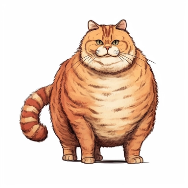 a fat American Bobtail cat , funny, very funny, clipart with crisp lines and white background