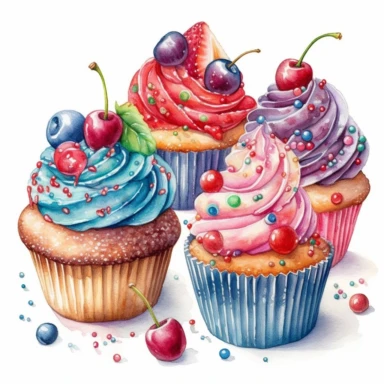 An intricately detailed watercolor clipart illustration displaying an ultra-realistic [specific design idea, like  cupcakes decorated sprinkles with hearts  ], isolated on a white background, in the style of ultra-detailed watercolor clipart illustrations, HDR watercolor clipart illustrations, 32K watercolor clipart illustrations, hyperrealistic watercolor clipart illustrations, ultra-intricate watercolor clipart illustrations, high-resolution watercolor clipart illustrations, high-definition wa