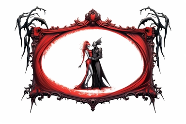 simple gothic romance rectangular frame, clipart for frame, white background, white in the middle, thin narrow border, necromancy fantasy music, undead bones, bard music, cartoon realism style, vivid colors
