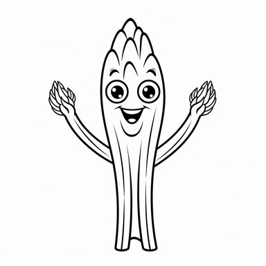 coloring page clipart of a cute asparagus, black lines, Kawaii style, on a white background, simple, minimalist