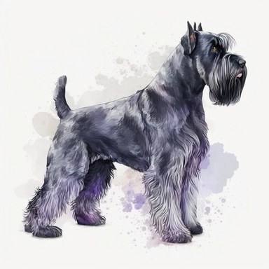 giant schnauzer dog, full body, watercolor style, portrait, clipart, vector, completely white background