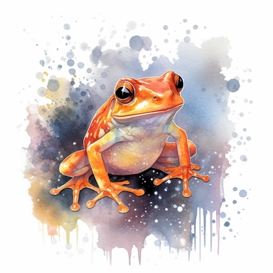 beautiful orange frog at night, watercolour, clip art , white background