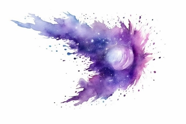 Watercolor, Design a comet with a tail that sparkles like a cosmic amethyst clipart, hd, on a white background, spaced out