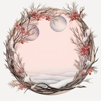 stunning christmas frame made of snowy branches , beautiful Christmas clipart, soft faded colors, beautiful watercolor art by Marjolein Bastin, Thomas Kinkade, Carl Larsson, Norman Rockwell, Susan Wheeler