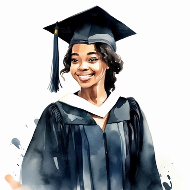 watercolor black female student graduation clipart on a white background