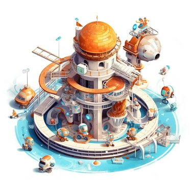 hd clipart, cute space station, child outer spaced theme, white background, fully detailed,