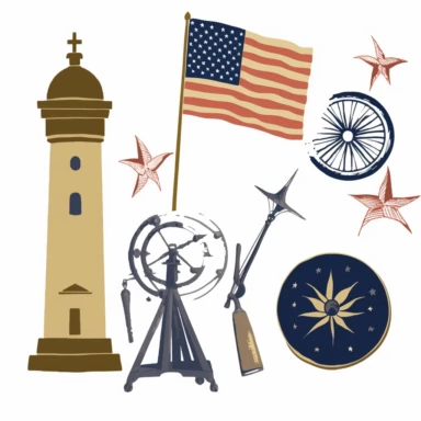 clipart image with iconic symbol, flag, and historic landmark from the American Revolution, perfect for DIY project and craft