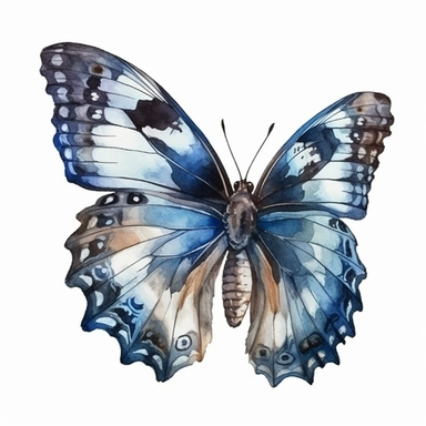 Blue Clipper Butterfly colored with watercolor, clipart, isolate in white background
