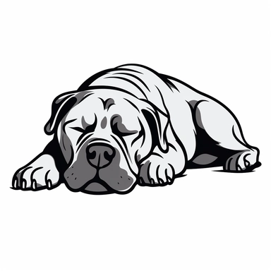 simple monochrome outline of a sleeping Cane Corso dog, cute, clipart