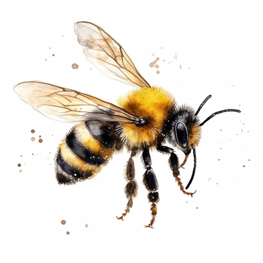 honeybee, fuzzy, cute, watercolour, clipart, white background