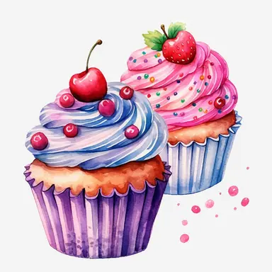 Cupcakes, water color style, clipart, white background transparent background