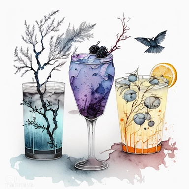 art, moody halloween colors, pencil sketch illustration of winter cocktails, tree branches, boho art, watercolor illustration, Kazuo Kasai, Vincent van Gogh, sticker art, clip art, hyper realistic, clean art, clear borders, grunge, isolated art on white rough texture background