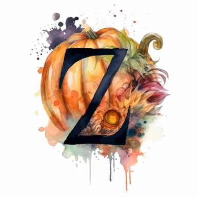 letter Z with scary pumpkin, scary halloween, watercolour, clipart