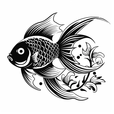 cute golden fish in black and white clipart
