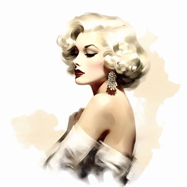beautiful stunning pretty vintage old hollywood burlesque girl, paint art style, clipart, white background, superrealistic, one of a kind