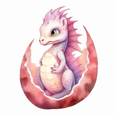 Watercolor fantasy baby dragon egg clipart full body, pink color palette, hand painted, white background